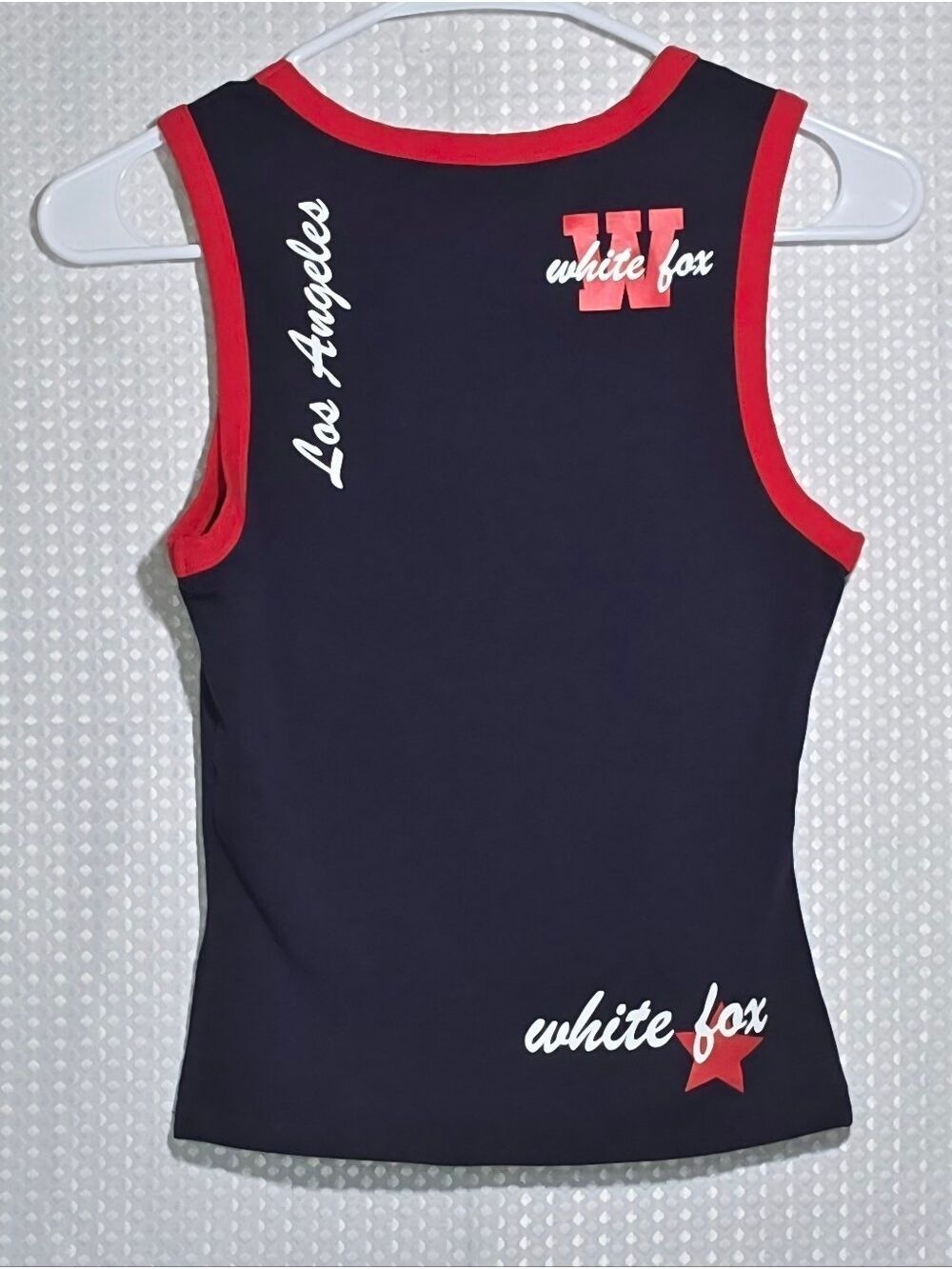 White Fox Y2K Graphic Tank Top Navy Red Baby Tee Fitted Racerback Size XS - Picture 10 of 10